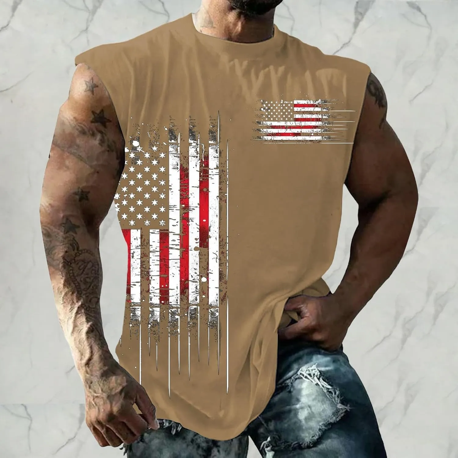 American Flag Tank Tops for Men Summer Casual Print Sleeveless Top Tee 4th of July Shirts Gym Workout Patriotic Vest