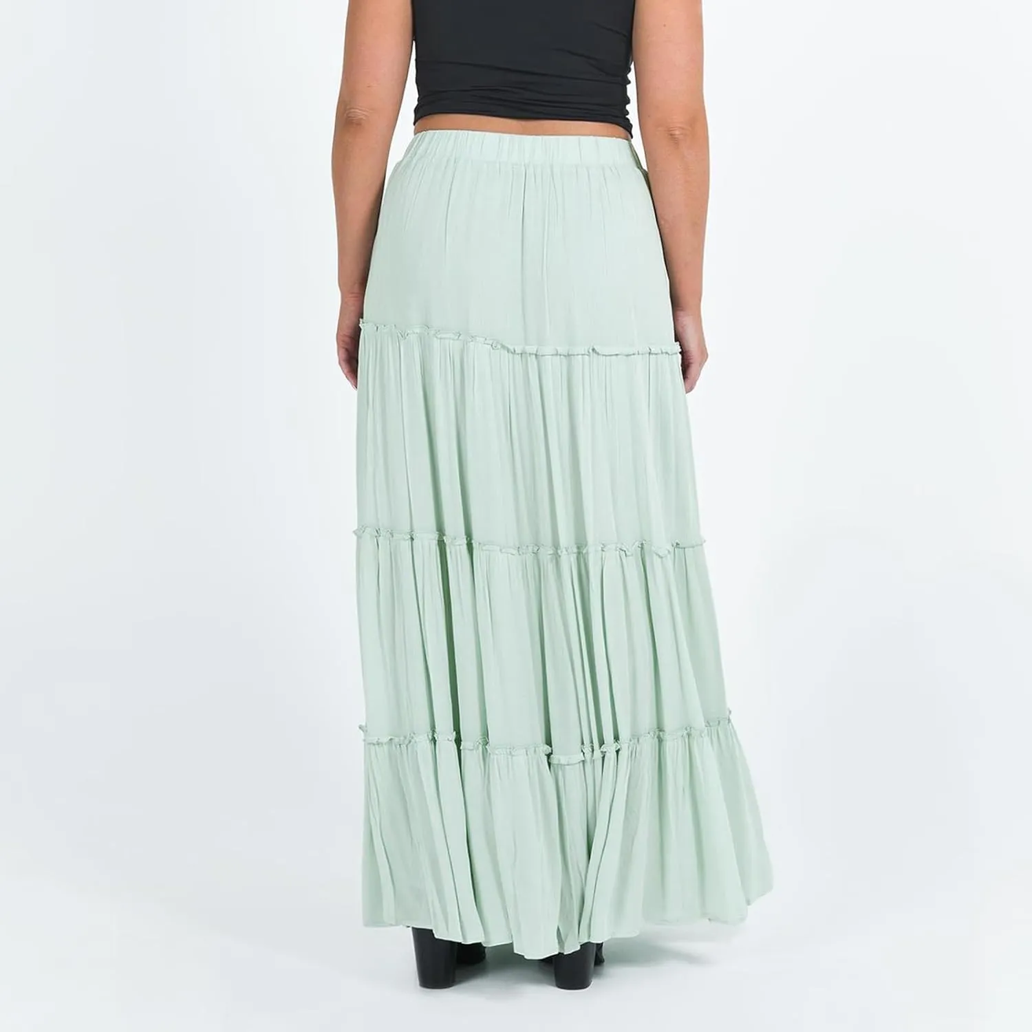 Aopwsrlyi Women's Summer Elastic Waist Boho Maxi Skirt Casual A Line Long Flowy Skirts Ruffle Frill Tiered Long Beach Skirts