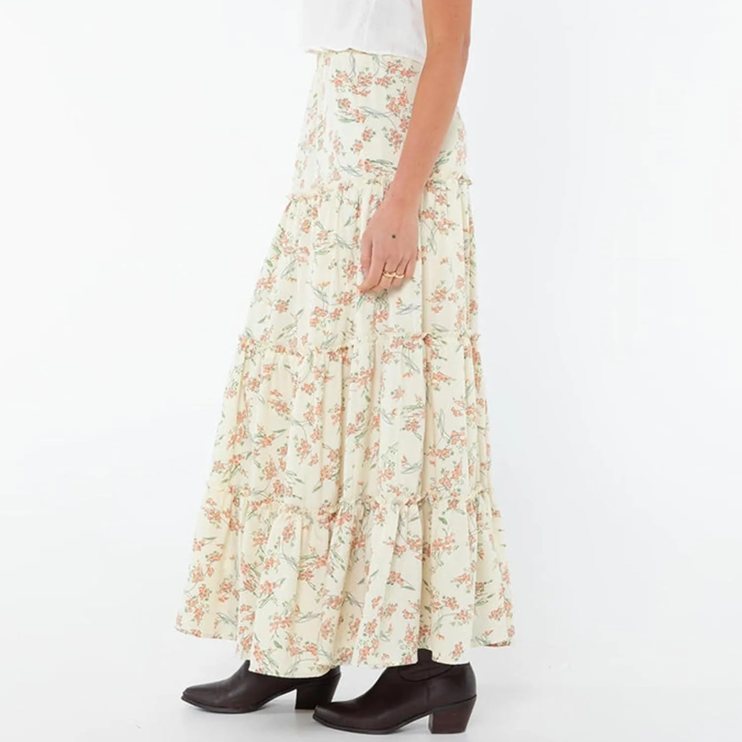 Aopwsrlyi Women's Summer Elastic Waist Boho Maxi Skirt Casual A Line Long Flowy Skirts Ruffle Frill Tiered Long Beach Skirts