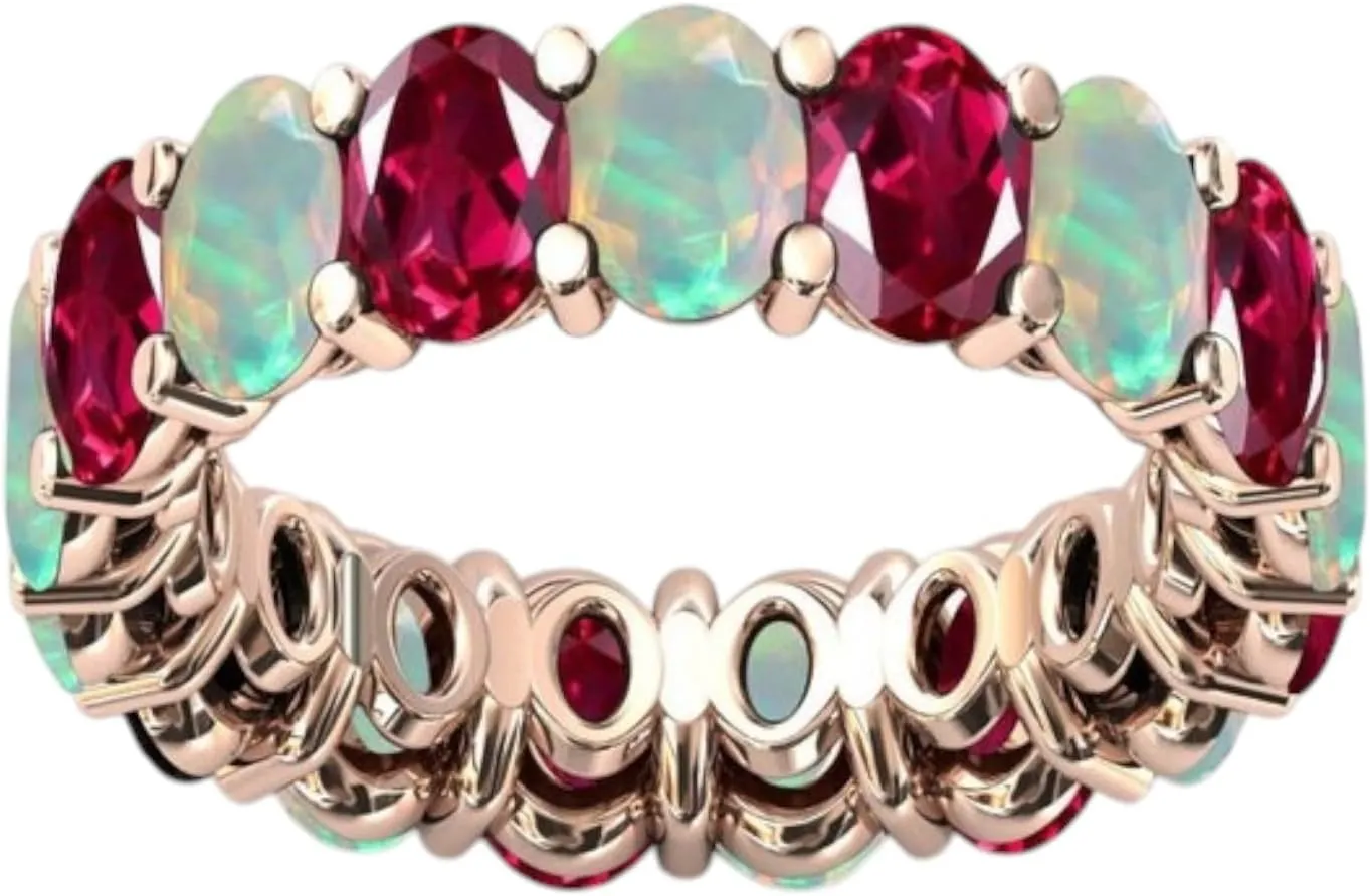 Art Deco Red Ruby Eternity Engagement Band Fire Opal Antique Band Unique Cluster Multi Color Gemstone 925 Sterling Silver Handmade Jewelry