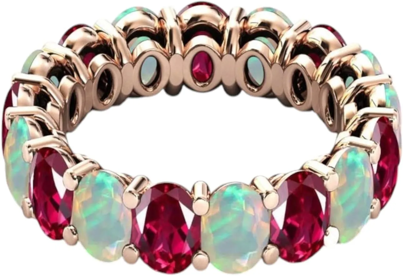Art Deco Red Ruby Eternity Engagement Band Fire Opal Antique Band Unique Cluster Multi Color Gemstone 925 Sterling Silver Handmade Jewelry