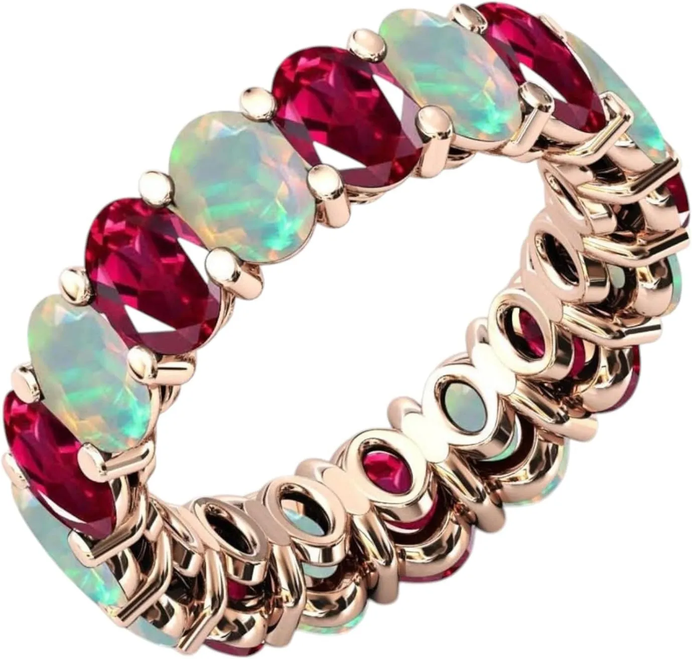 Art Deco Red Ruby Eternity Engagement Band Fire Opal Antique Band Unique Cluster Multi Color Gemstone 925 Sterling Silver Handmade Jewelry