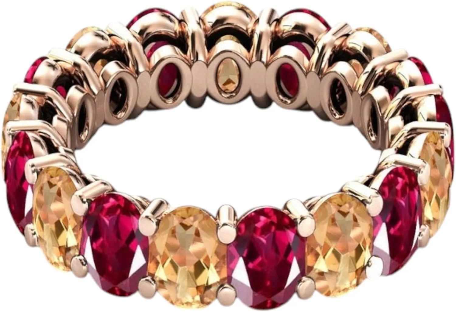 Art Deco Red Ruby Eternity Engagement Band Yellow Citrine Antique Band Unique Cluster Multi Color Gemstone 925 Sterling Silver Prong Setting Jewelry