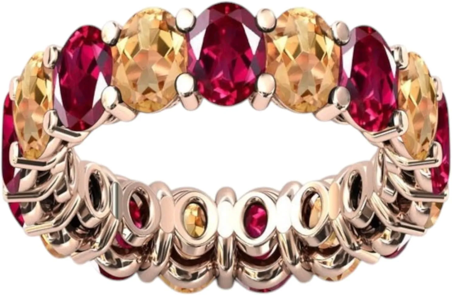 Art Deco Red Ruby Eternity Engagement Band Yellow Citrine Antique Band Unique Cluster Multi Color Gemstone 925 Sterling Silver Prong Setting Jewelry