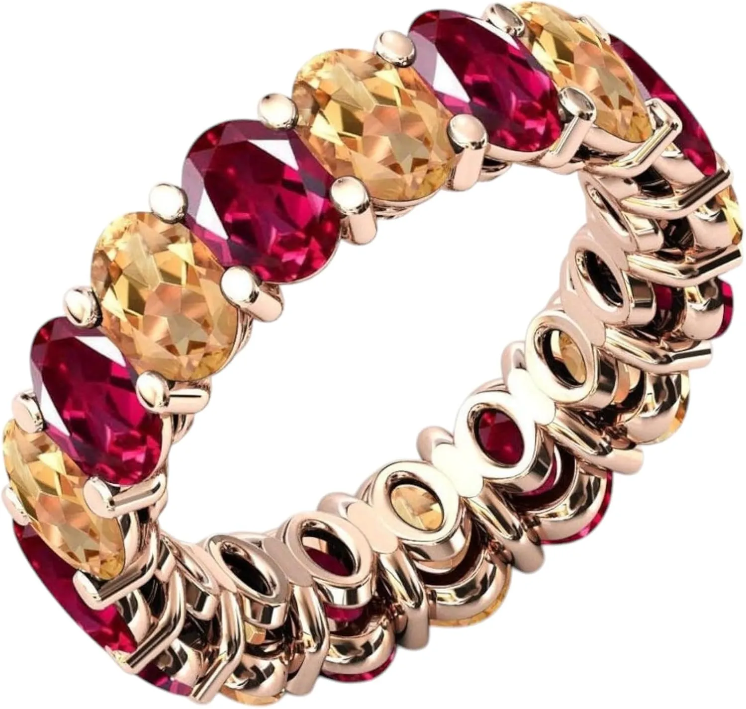 Art Deco Red Ruby Eternity Engagement Band Yellow Citrine Antique Band Unique Cluster Multi Color Gemstone 925 Sterling Silver Prong Setting Jewelry