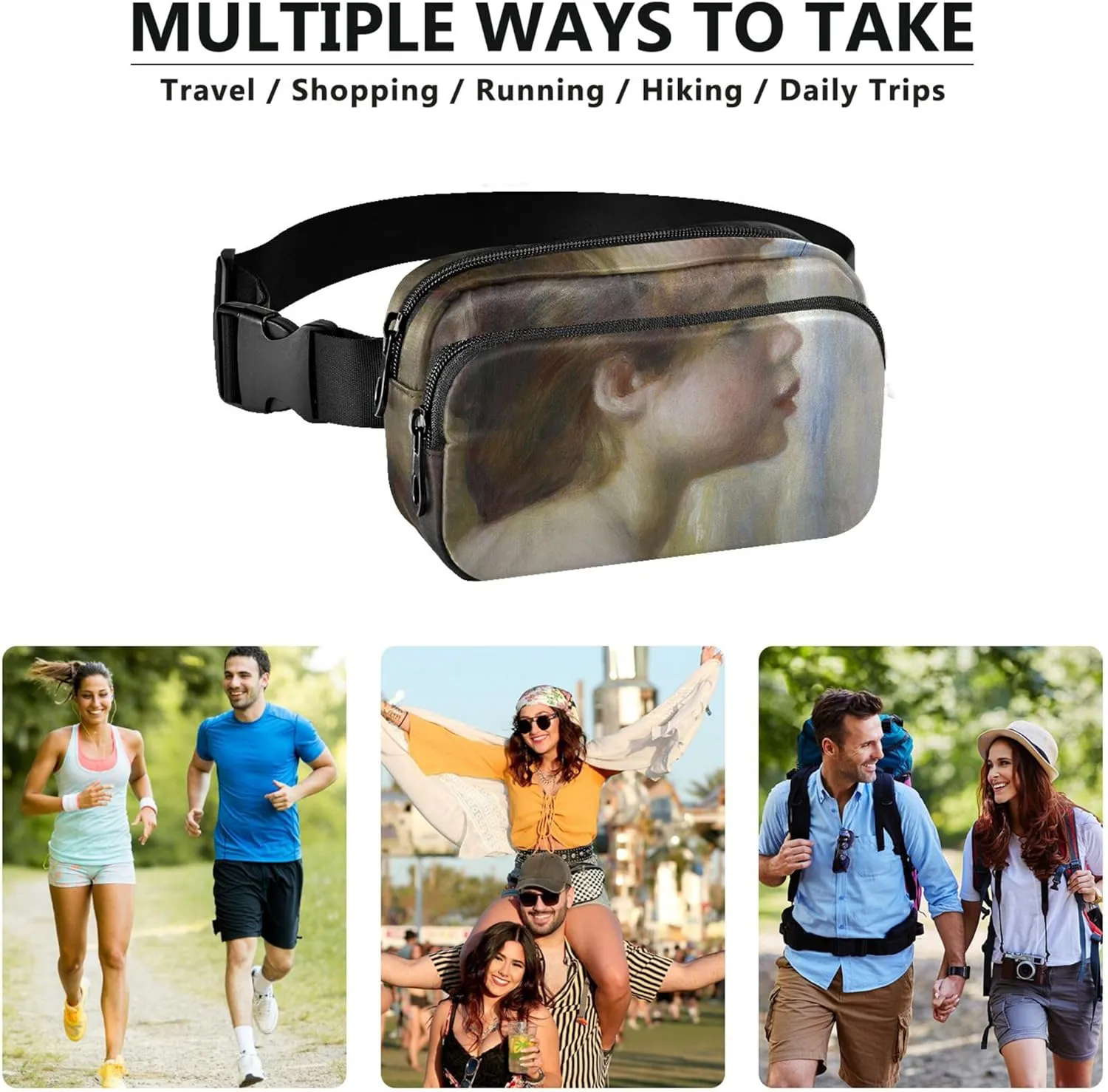 Auguste Renoir Prints Young Woman Women Fanny Packs Hip Pack Belt Pouch Waterproof Pattern Waist Pouches for Men