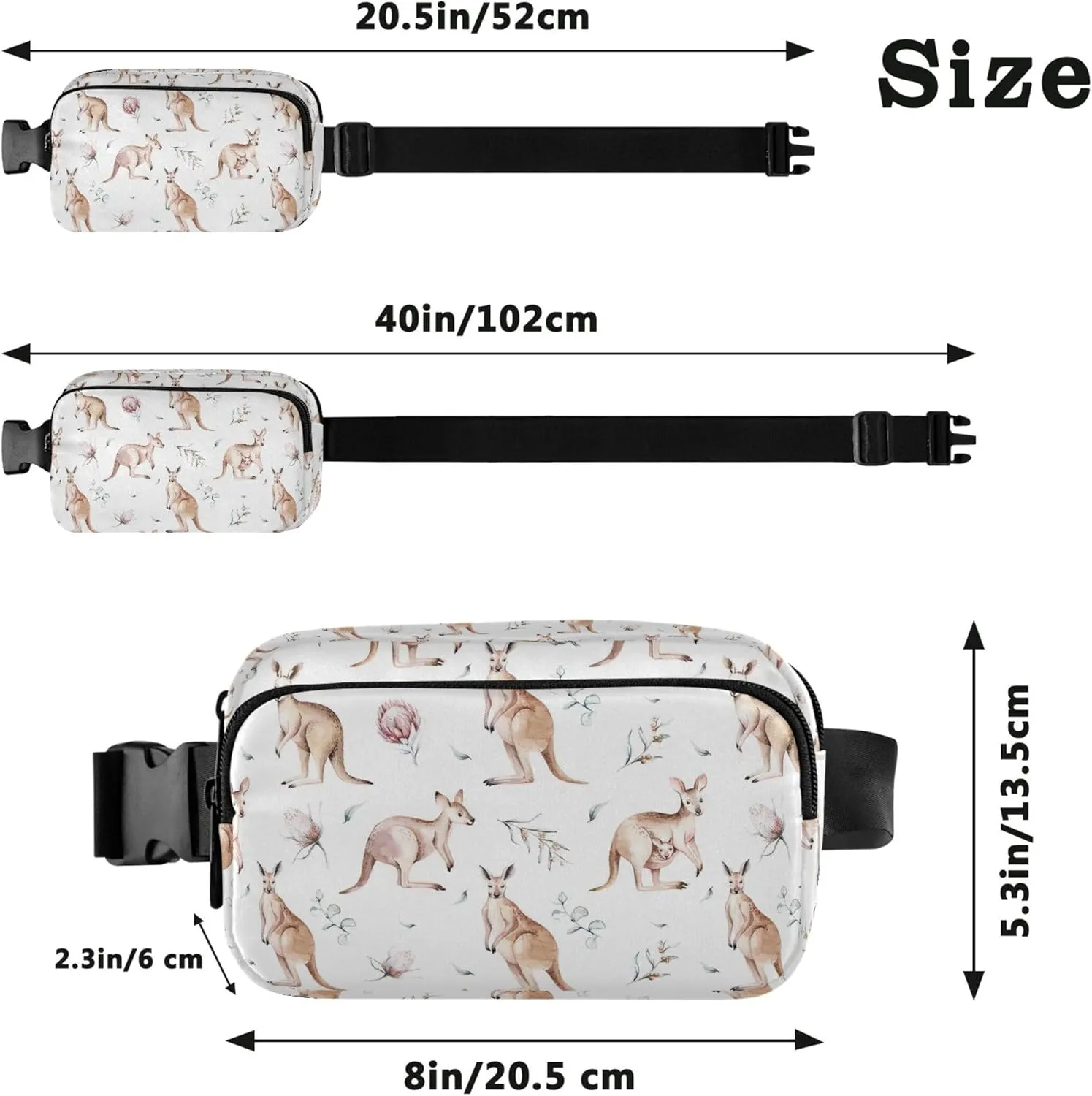 Australian Kangaroo Cartoon Fanny Packs Women Waterproof Hip Pouch Belt Bag Cute Waist Pouch for Women