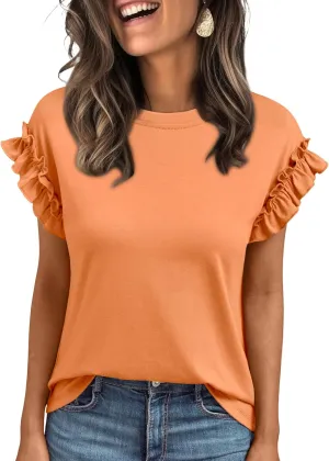 AUTOMET Womens Short Sleeve Tops Summer Tshirts Casual 2025 Cute Ruffle Crewneck Trendy Fashion Dressy Cute Work Outfits