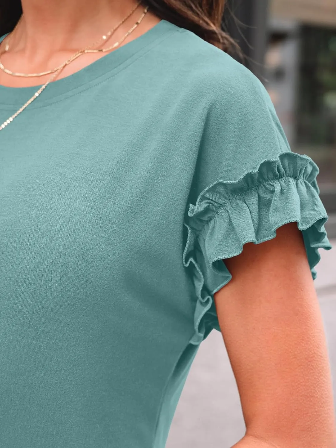 AUTOMET Womens Short Sleeve Tops Summer Tshirts Casual 2025 Cute Ruffle Crewneck Trendy Fashion Dressy Cute Work Outfits