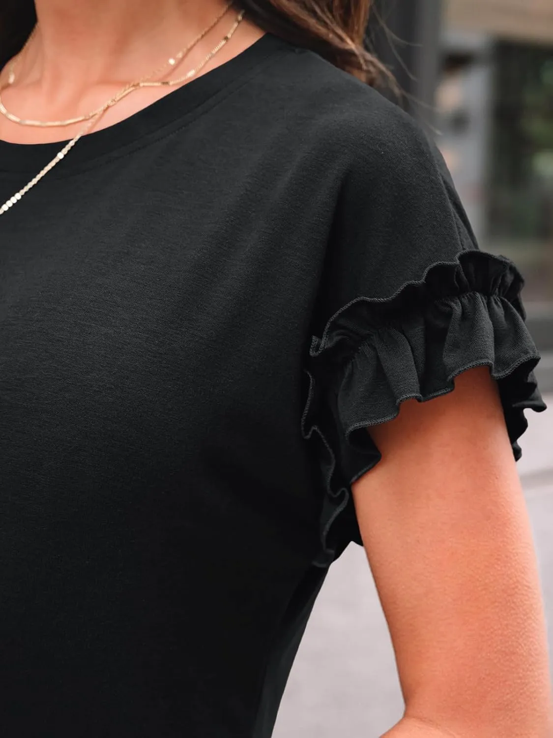 AUTOMET Womens Short Sleeve Tops Summer Tshirts Casual 2025 Cute Ruffle Crewneck Trendy Fashion Dressy Cute Work Outfits