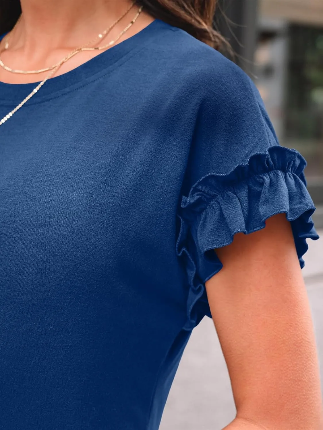 AUTOMET Womens Short Sleeve Tops Summer Tshirts Casual 2025 Cute Ruffle Crewneck Trendy Fashion Dressy Cute Work Outfits