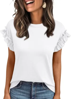 AUTOMET Womens Short Sleeve Tops Summer Tshirts Casual 2025 Cute Ruffle Crewneck Trendy Fashion Dressy Cute Work Outfits
