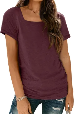 AUTOMET Womens Tops Casual Spring Summer Tshirts 2025 Short Sleeve Square Neck Basic Tee Outfits