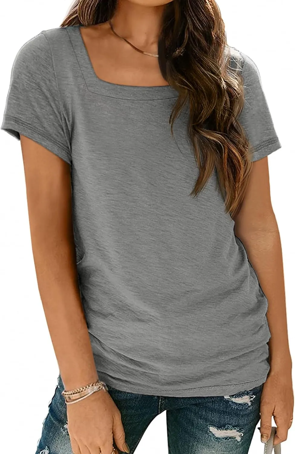 AUTOMET Womens Tops Casual Spring Summer Tshirts 2025 Short Sleeve Square Neck Basic Tee Outfits