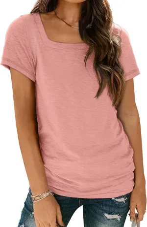 AUTOMET Womens Tops Casual Spring Summer Tshirts 2025 Short Sleeve Square Neck Basic Tee Outfits