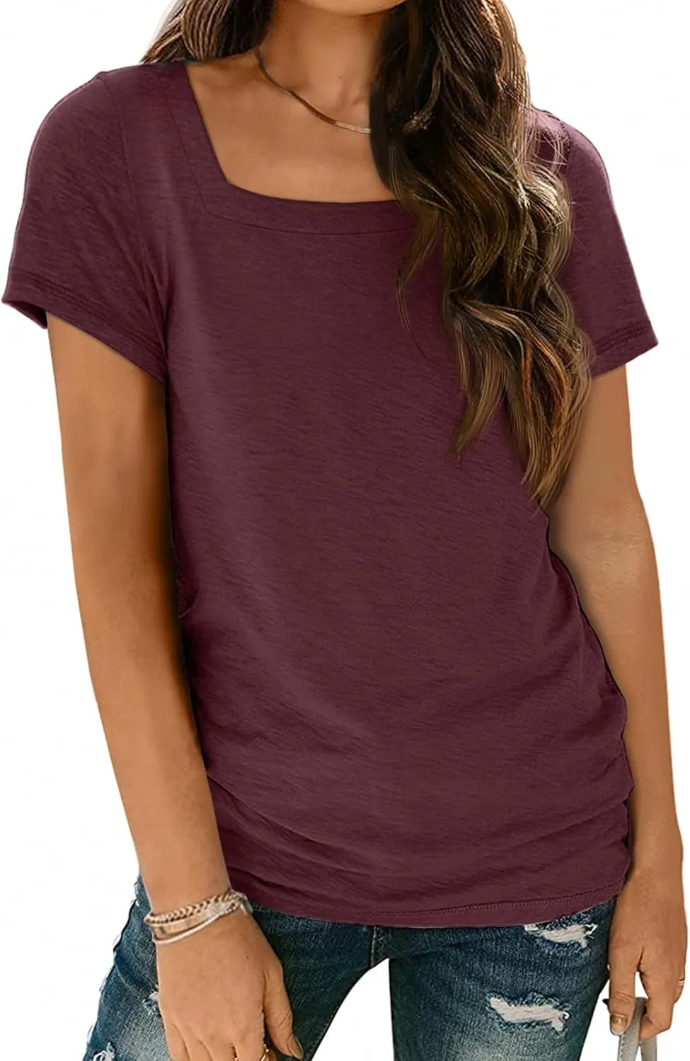 AUTOMET Womens Tops Casual Spring Summer Tshirts 2025 Short Sleeve Square Neck Basic Tee Outfits