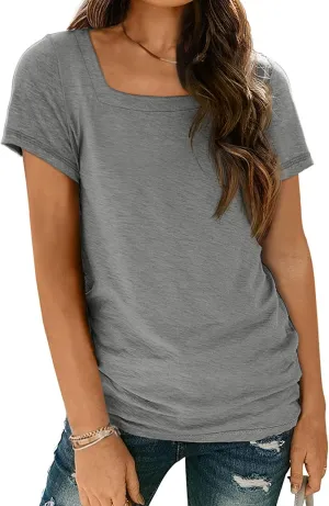 AUTOMET Womens Tops Casual Spring Summer Tshirts 2025 Short Sleeve Square Neck Basic Tee Outfits