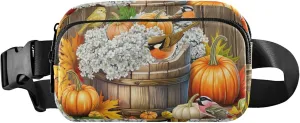 Autumn Birds Pumpkin Harvest Fanny Pack for Women Waterproof Belt Bag Hip Pack Flower Waist Pack for Women