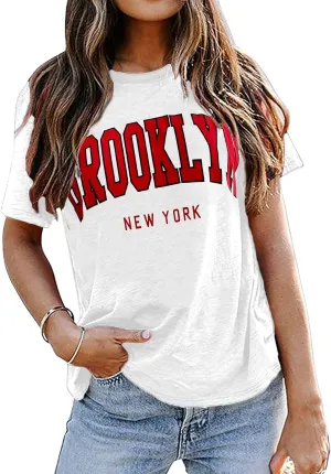 Avanova Womens Graphic Letter Print Short Sleeve T-Shirts Crewneck Casual Summer Cute Tees Tops