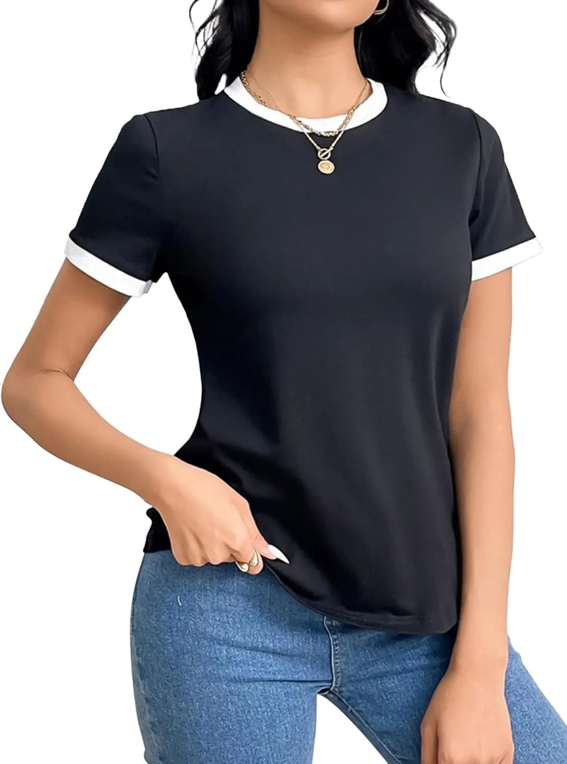 Avanova Womens Graphic Letter Print Short Sleeve T-Shirts Crewneck Casual Summer Cute Tees Tops