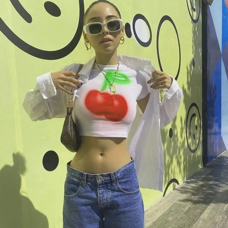 Baby Tees for Women Y2K Short Sleeve Graphic Crop Tops Grunge T-Shirts
