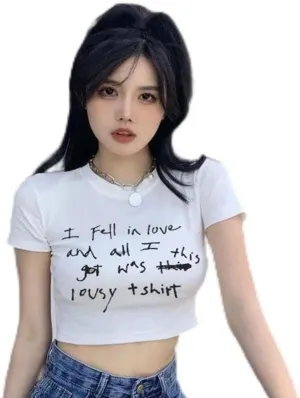 Baby Tees for Women Y2K Short Sleeve Graphic Crop Tops Grunge T-Shirts