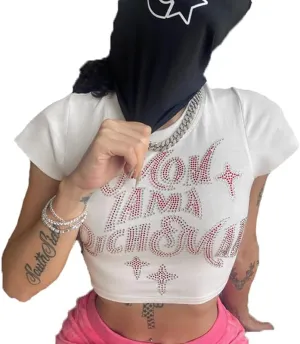 Baby Tees for Women Y2K Short Sleeve Graphic Crop Tops Grunge T-Shirts