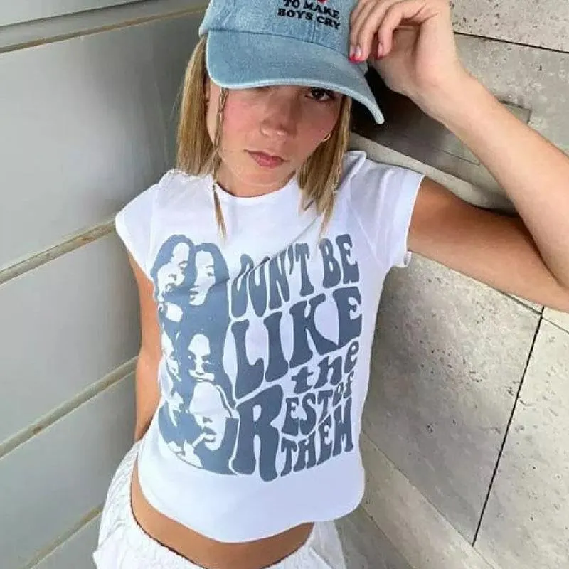 Baby Tees for Women Y2K Short Sleeve Graphic Crop Tops Grunge T-Shirts
