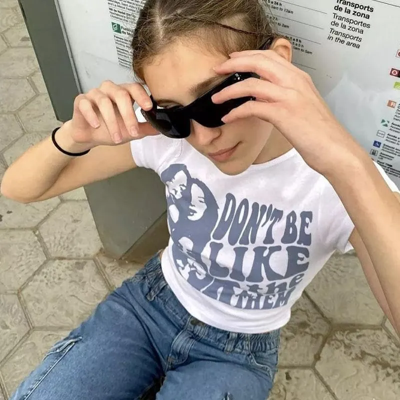 Baby Tees for Women Y2K Short Sleeve Graphic Crop Tops Grunge T-Shirts