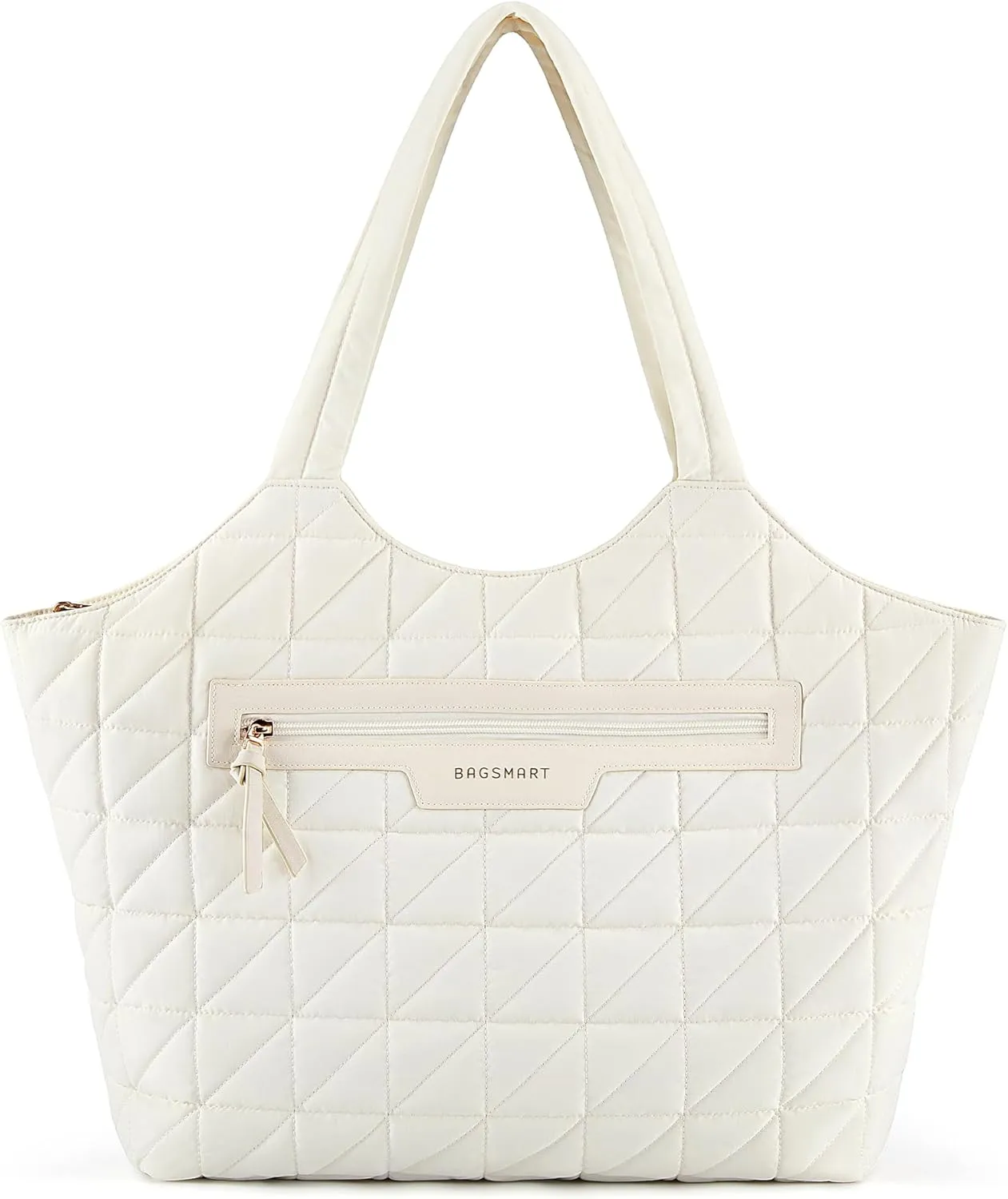 BAGSMART Tote Bag for Women, Lightweight Travel Purse with Zipper, Quilted Puffer Shoulder HandBags for Work