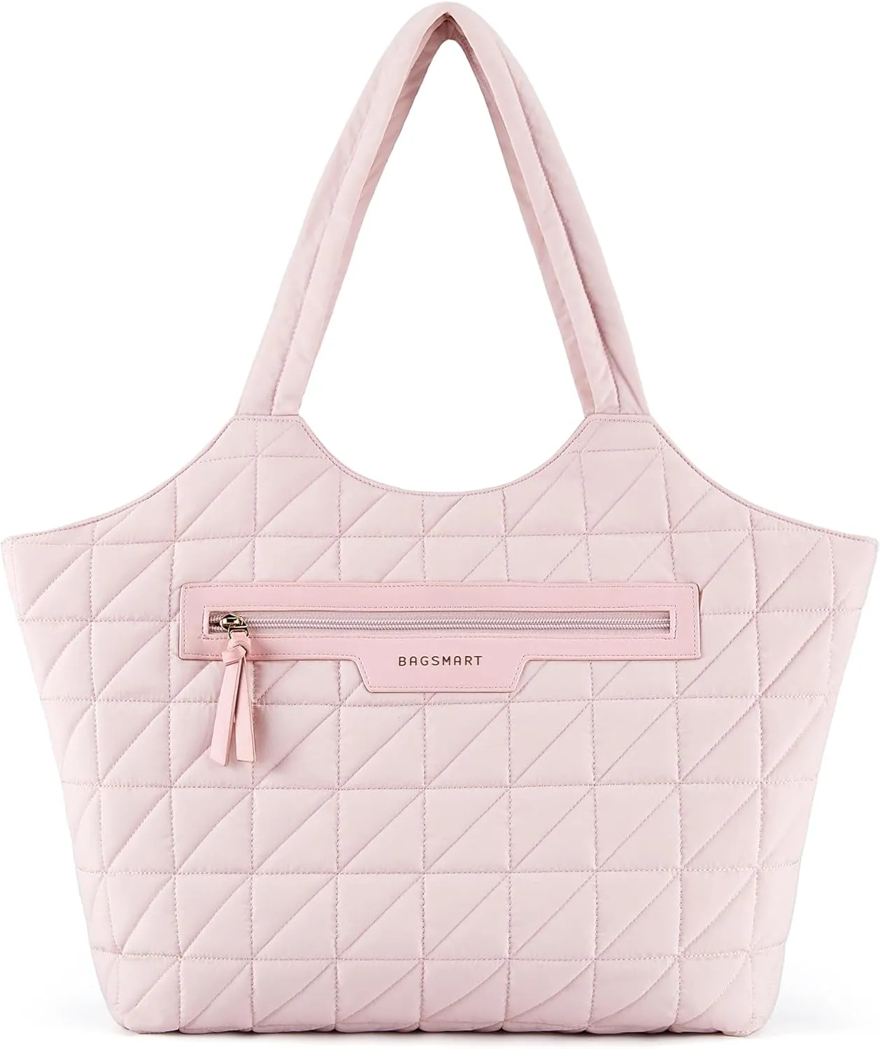 BAGSMART Tote Bag for Women, Lightweight Travel Purse with Zipper, Quilted Puffer Shoulder HandBags for Work
