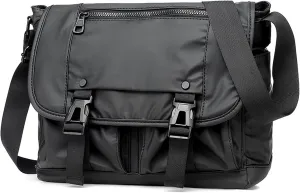 Barsine Mens Messenger Bags Large Leather Crossbody Satchel Shoulder Bag, Waterproof, Black