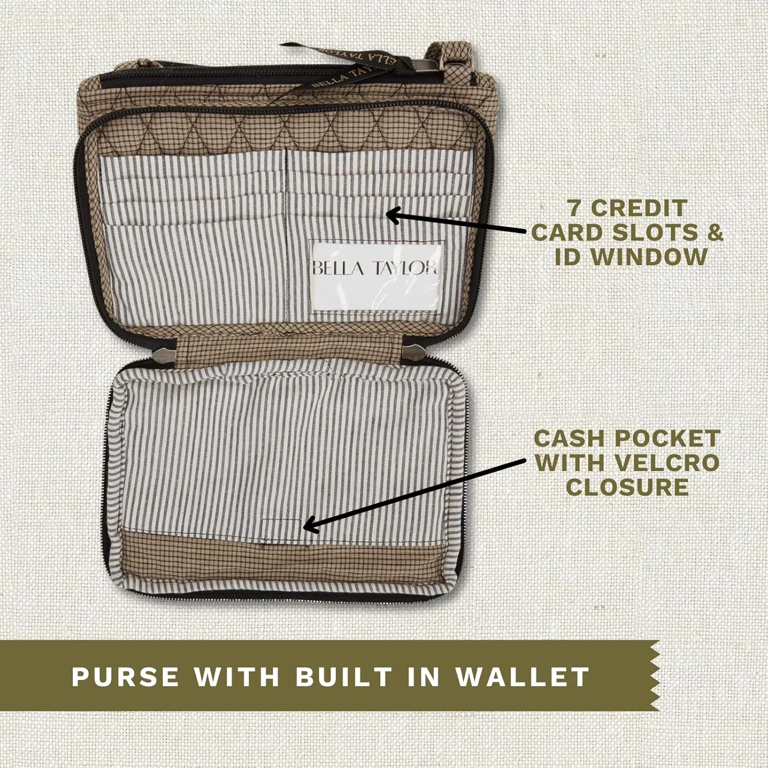 Bella Taylor Essentials Crossbody Purse with Built In Wallet