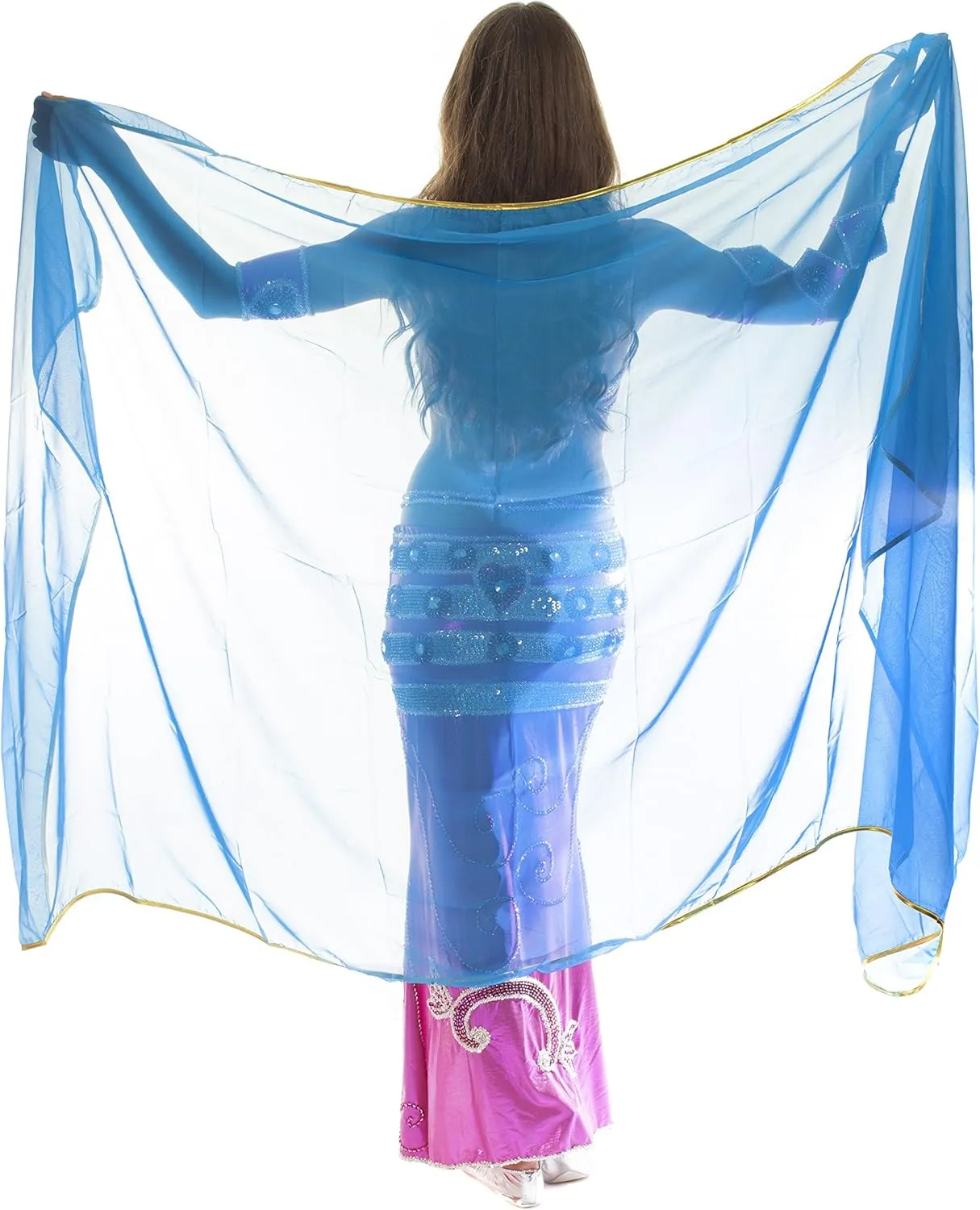 BellyLady Stunning Handmade Chiffon Belly Dance Veil, For Practice-Lakeblue