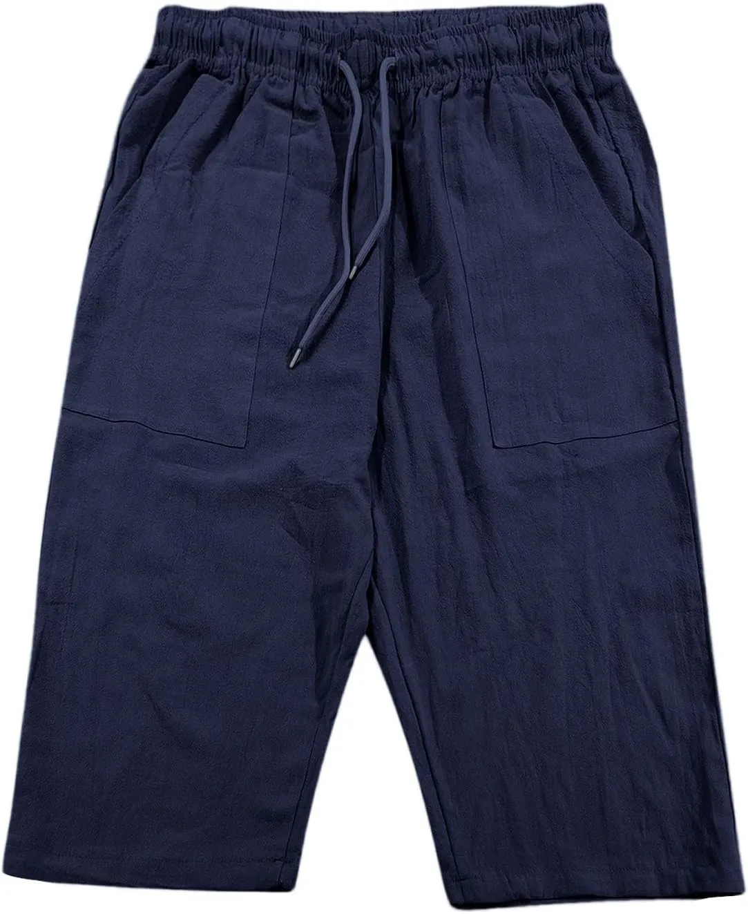 BIFUTON Mens Linen Shorts, Men's Linen Short Long Knee Length Elastic Waist Drawstring Casual Relaxed Fit Summer Beach Shorts