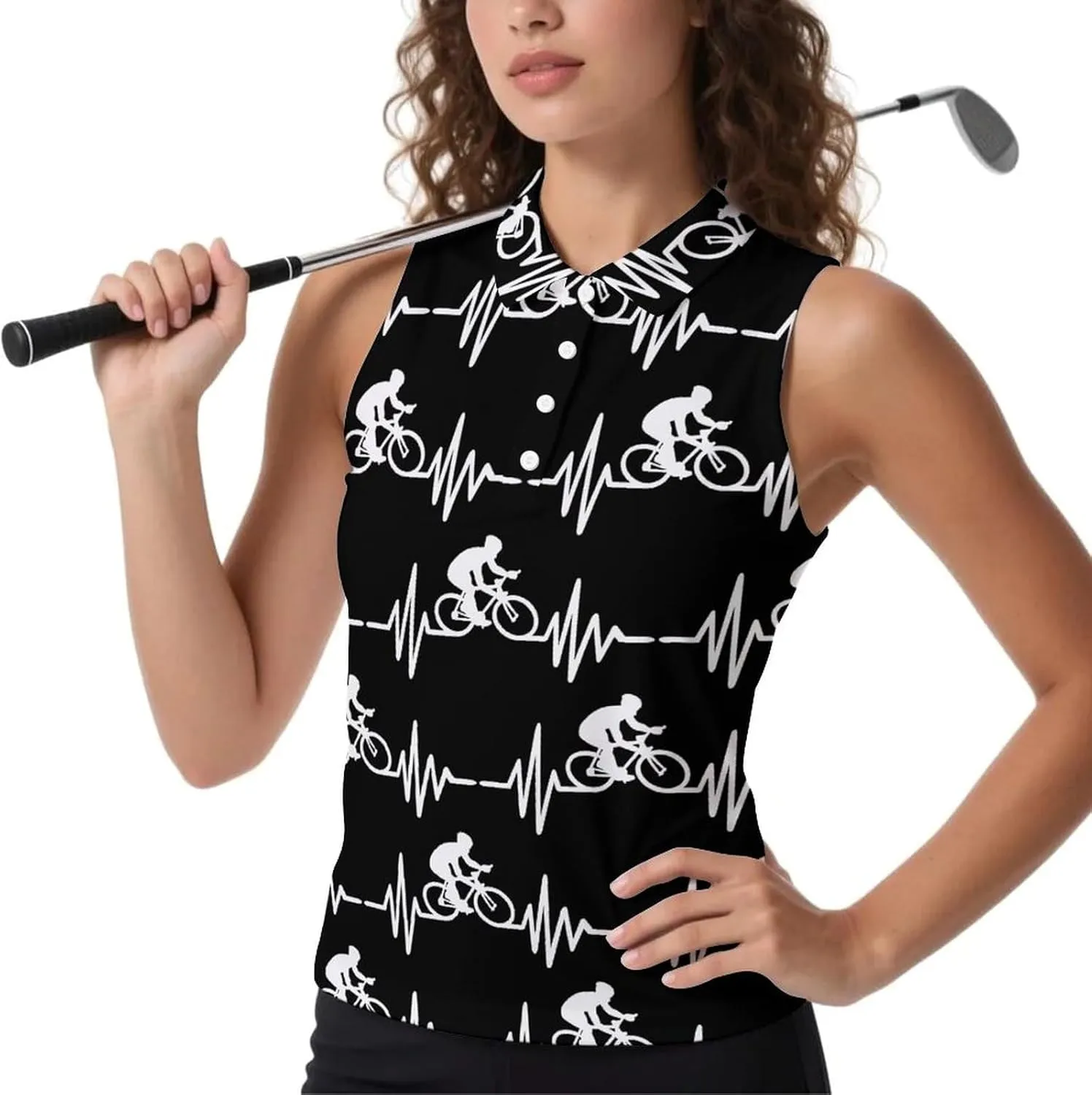 Bike Cycling Heartbeat Lifeline Women's Sleeveless Golf Polo Shirts Athletic Tank Tops