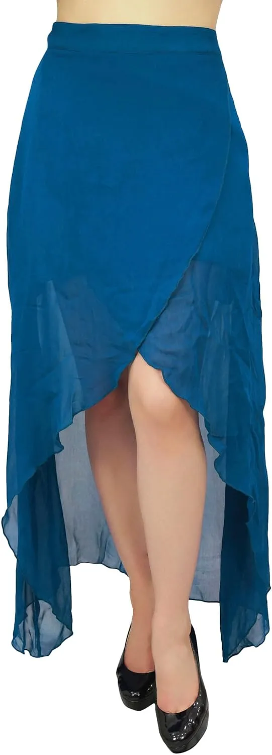 Bimba Solid Sexy Skirt For Women's Summer High Waist Asymmetric Skirt Casual Maxi Skirts