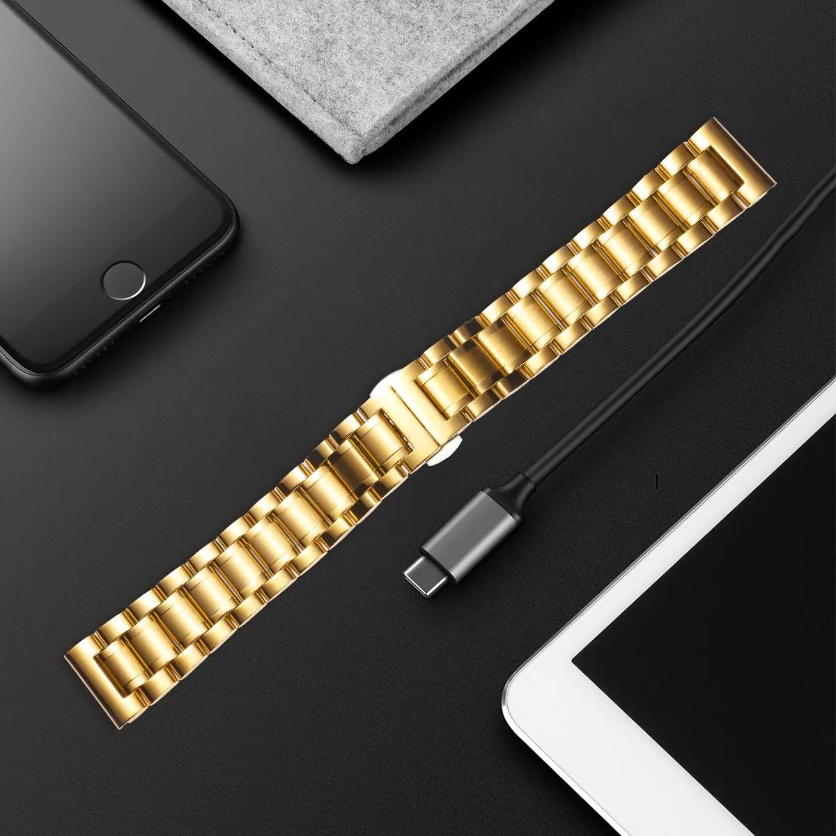 BINLUN Stainless Steel Watch Bands 12mm-24mm Universal Metal Replacement Watch Straps SmartWatch Bracelets Links Straight & Curved Ends Men Women 6 Colors(Gold,12mm)
