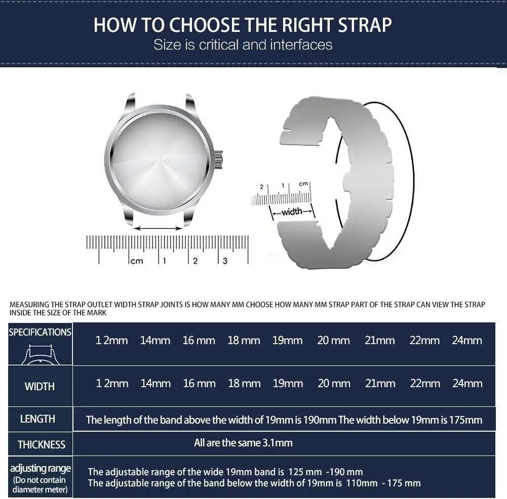 BINLUN Stainless Steel Watch Bands 12mm-24mm Universal Metal Replacement Watch Straps SmartWatch Bracelets Links Straight & Curved Ends Men Women 6 Colors(Gold,12mm)