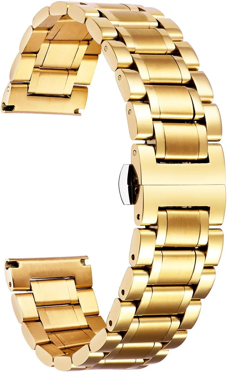 BINLUN Stainless Steel Watch Bands 12mm-24mm Universal Metal Replacement Watch Straps SmartWatch Bracelets Links Straight & Curved Ends Men Women 6 Colors(Gold,12mm)