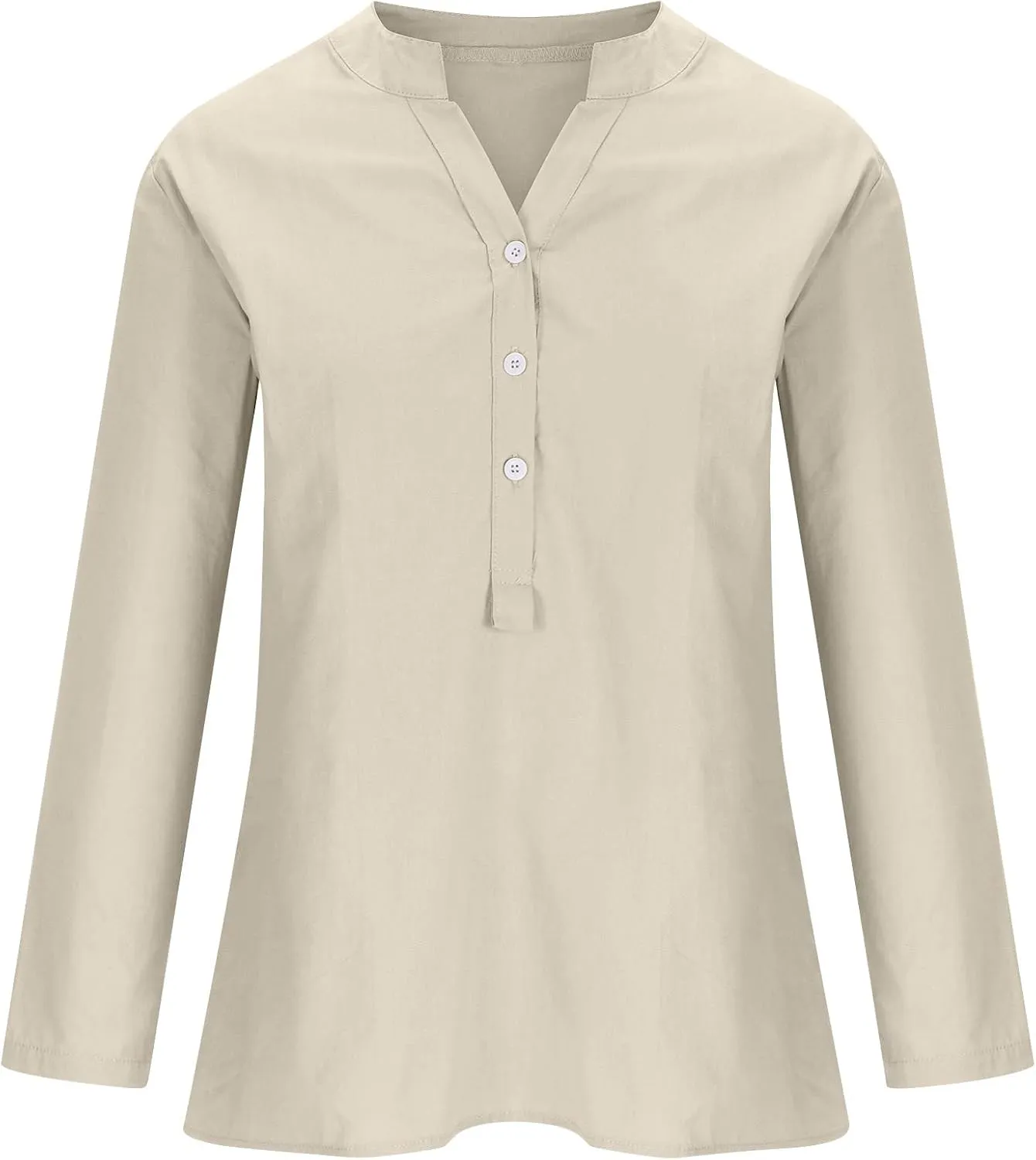 Binmer Women Linen Button Down Shirt Oversized Long Sleeve Blouse Ladies Summer Casual V Neck Beach Top.Plus Size S-5X