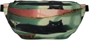 Black Cat On Teal Green Couch Fanny Pack For Women Man, Waist Belt Bag Crossbody For Sports Travel Hiking Running Jogging