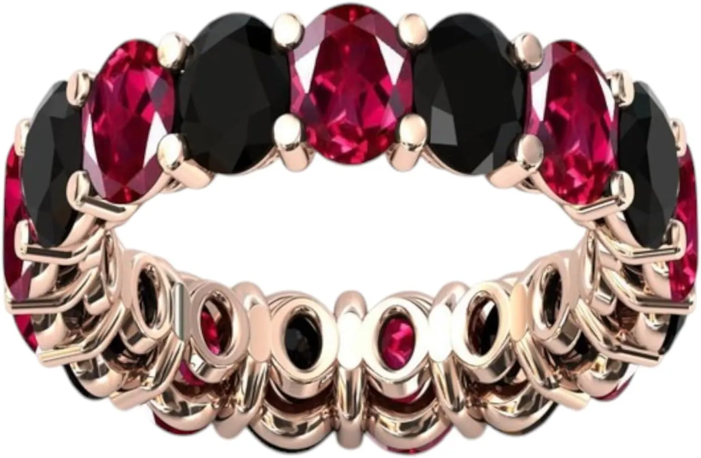 Black Onyx & Red Ruby Eternity Band For Her Art Deco Full Infinity Band Black Onyx Eternity Wedding Jewelry Cluster Engagement Ring For Women 925 Sterling Silver