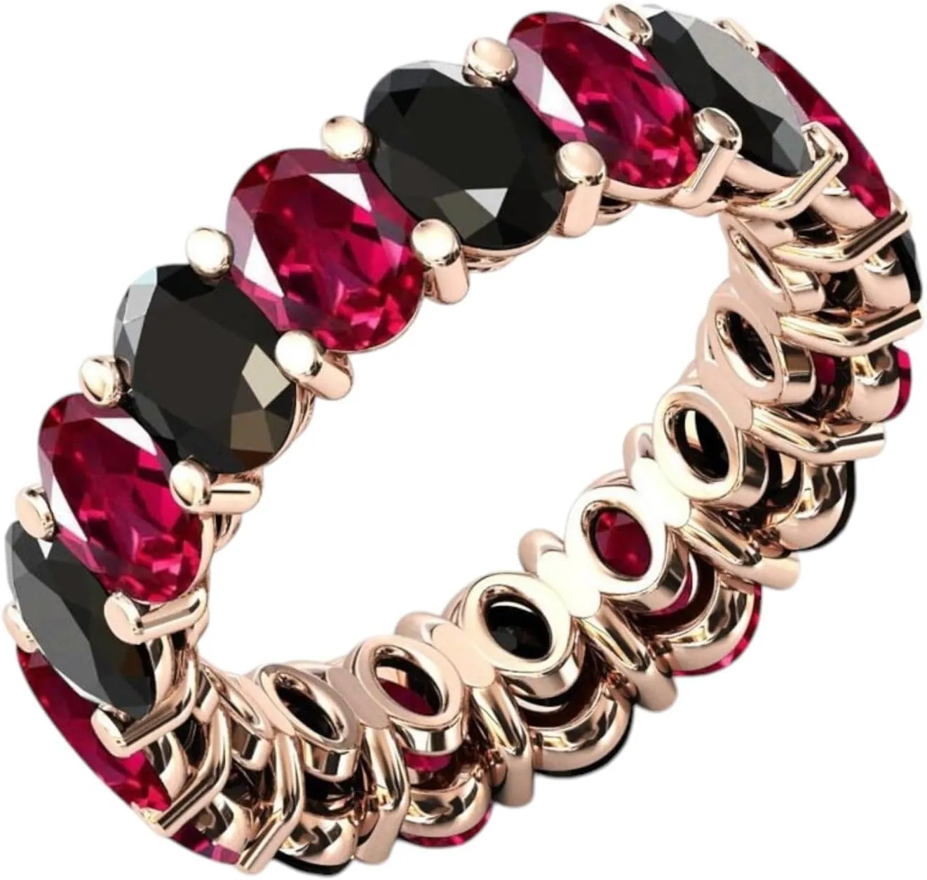 Black Onyx & Red Ruby Eternity Band For Her Art Deco Full Infinity Band Black Onyx Eternity Wedding Jewelry Cluster Engagement Ring For Women 925 Sterling Silver