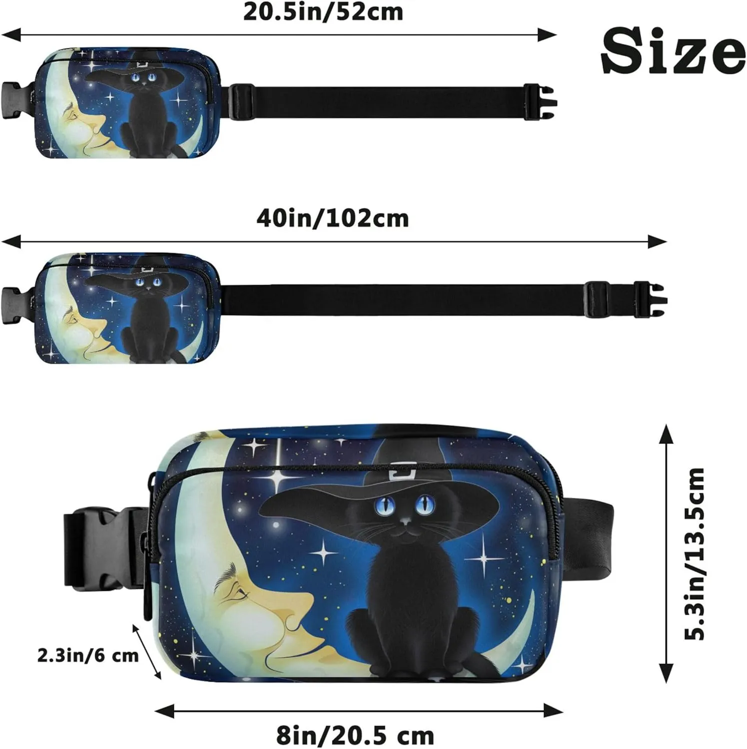 Black Witch Cat Moon Women Fanny Packs Trendy Hip Pouch Belt Bag Waterproof Waist Pouch for Women