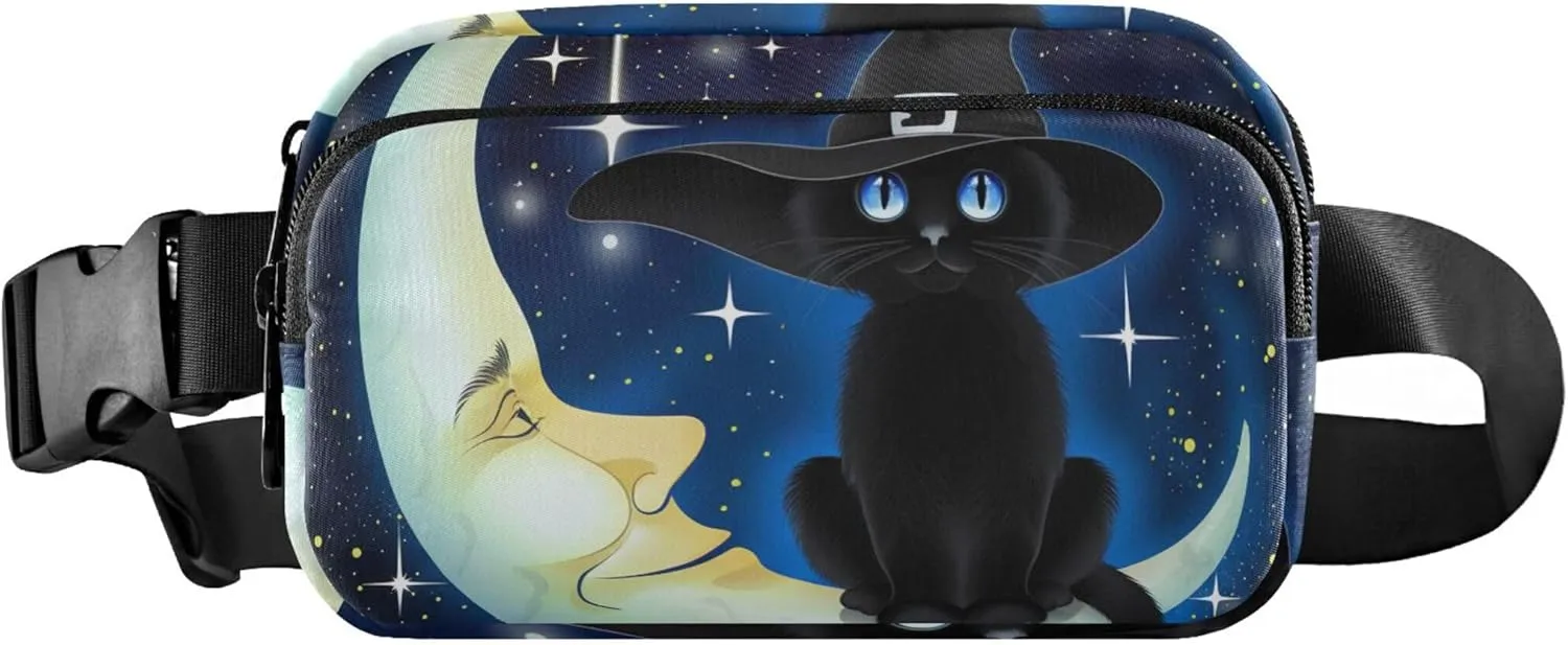 Black Witch Cat Moon Women Fanny Packs Trendy Hip Pouch Belt Bag Waterproof Waist Pouch for Women