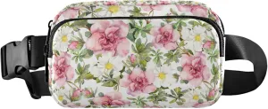 Blooming Pink Flowers Women Fanny Pack Waterproof Large Hip Belt Bag Pattern Travel Waist Pack for Men