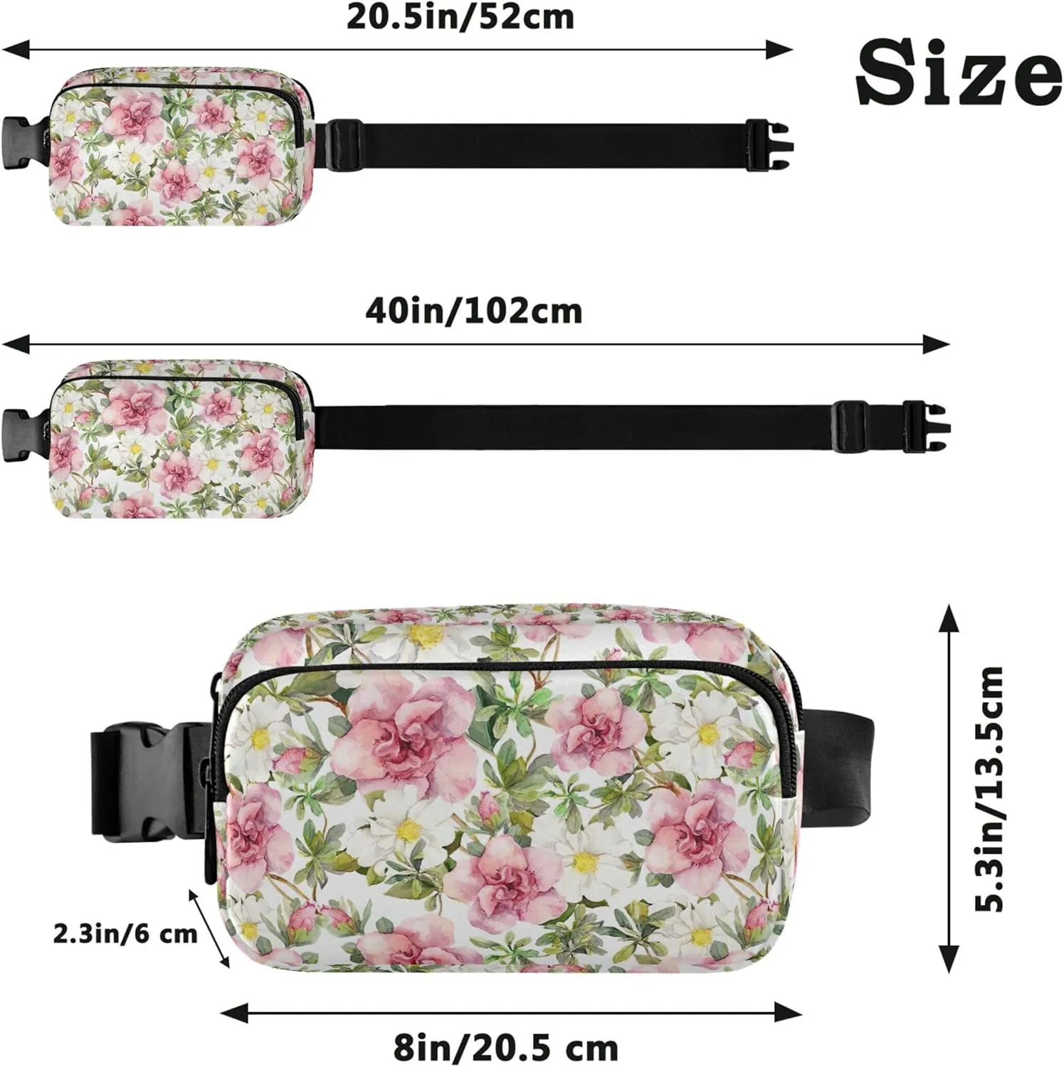 Blooming Pink Flowers Women Fanny Pack Waterproof Large Hip Belt Bag Pattern Travel Waist Pack for Men