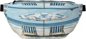 Blue And White Beach Chairs Under An Umbrella Fanny Pack For Women Man, Waist Belt Bag Crossbody For Sports Travel Hiking Running Jogging