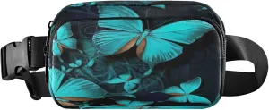 Blue Butterflies Fanny Pack for Women Funky Large Hip Belt Bag Waterproof Waist Pouch for Women